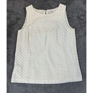 Women's Loft Ann Taylor Small Cream/White Sheer Geometric  Blouse w/ Clasp